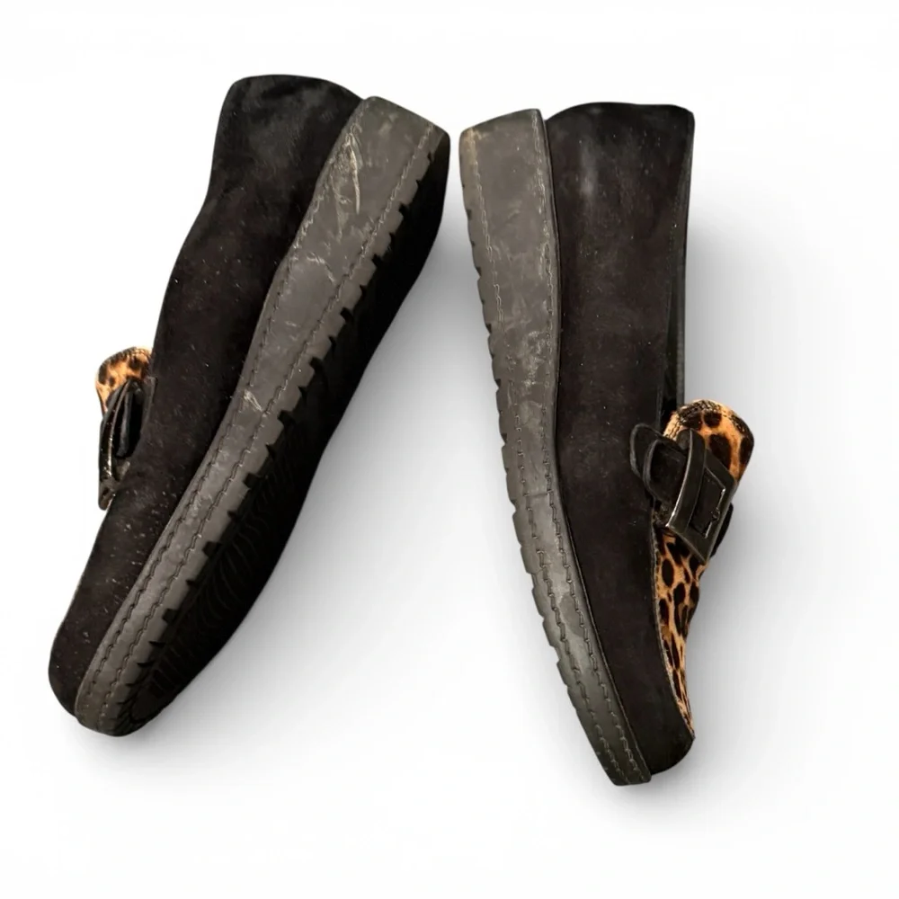 STUART WEITZMAN Black Suede & Animal PrintCalf Hair Loafers Size 8 EUC - Picture 5 of 7